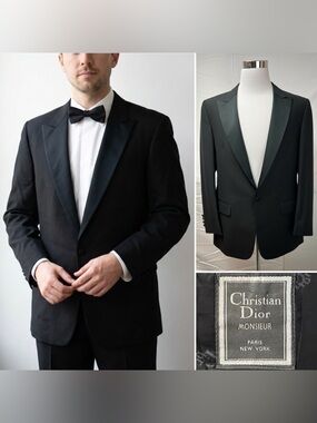 Christian Dior Men’s 44L Black Vintage Tuxedo Jacket Satin Collar